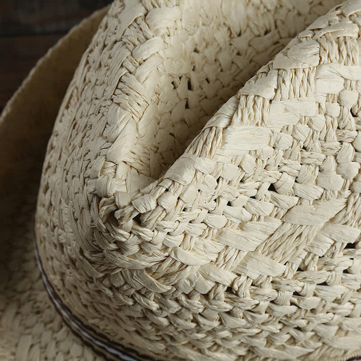 Cappello unisex Boho Beach lavorato a mano in paglia estivo Fedora - image 2