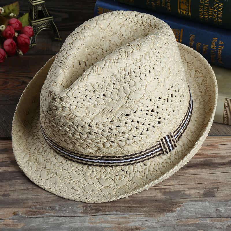 Cappello unisex Boho Beach lavorato a mano in paglia estivo Fedora - Avorio - M (22"-22 7/8") - image 1