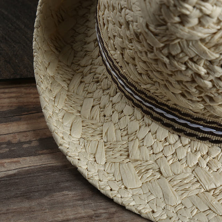 Cappello unisex Boho Beach lavorato a mano in paglia estivo Fedora - image 4