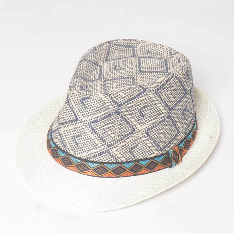 Cappello estivo da uomo in stile etnico intrecciato da streetwear - Grigio e bianco - M (22"-22 7/8") - image 7