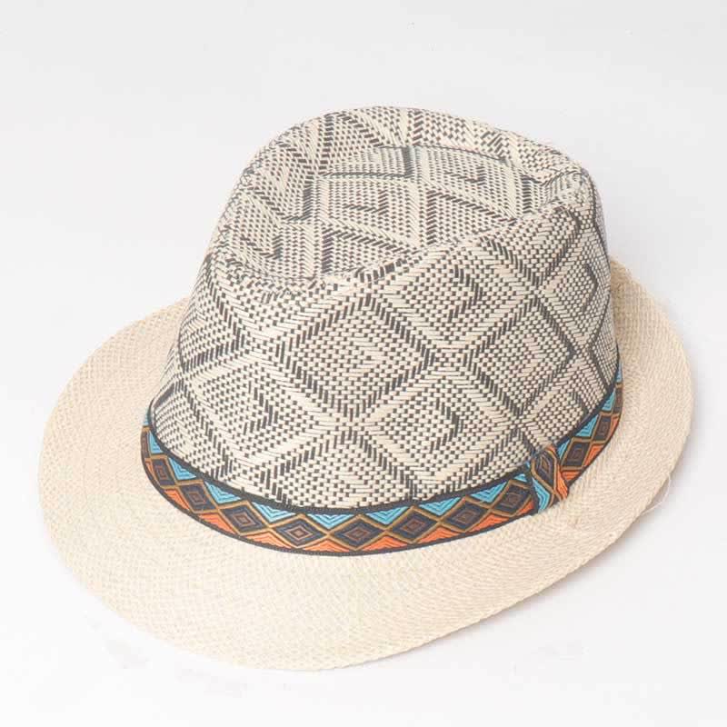 Cappello estivo da uomo in stile etnico intrecciato da streetwear - Grigio e avorio - M (22"-22 7/8") - image 6