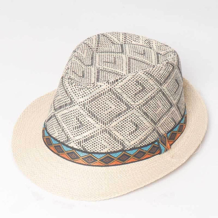 Cappello estivo da uomo in stile etnico intrecciato da streetwear - Grigio e avorio - M (22"-22 7/8") - image 6