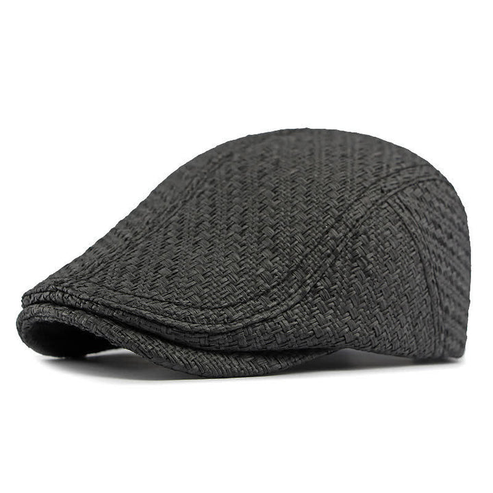 Cappello basco unisex elegante con motivo intrecciato in paglia e parte superiore piatta - Nero - Regolabile (21 5/8"-23 1/4") - image 4