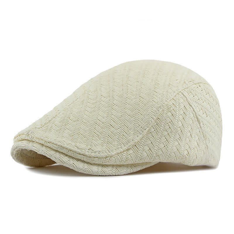 Cappello basco unisex elegante con motivo intrecciato in paglia e parte superiore piatta - Bianco - Regolabile (21 5/8"-23 1/4") - image 5