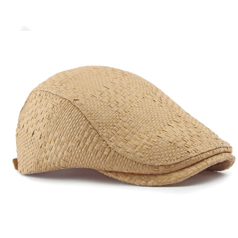 Cappello basco unisex elegante con motivo intrecciato in paglia e parte superiore piatta - image 2