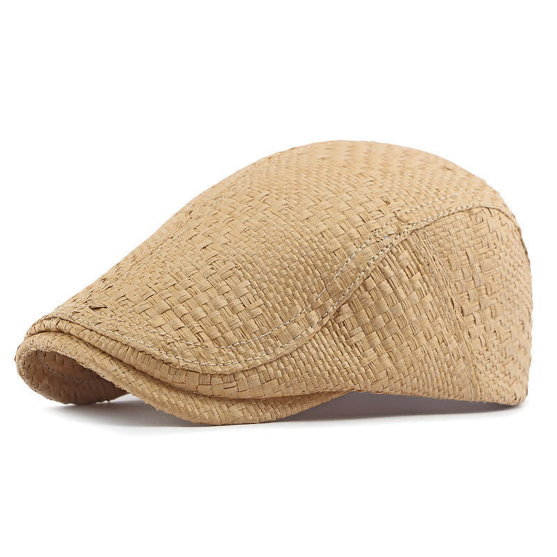Cappello basco unisex elegante con motivo intrecciato in paglia e parte superiore piatta - Cachi - Regolabile (21 5/8"-23 1/4") - image 0