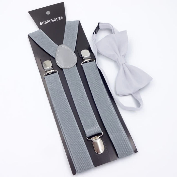 2 pezzi papillon tinta unita 3 clip set bretelle regolabili - Grigio - image 7