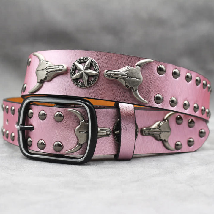 Cintura in pelle stampata con testa di toro argentata e rivetto in pelle di serpente nera - Rosa - 44 - image 16
