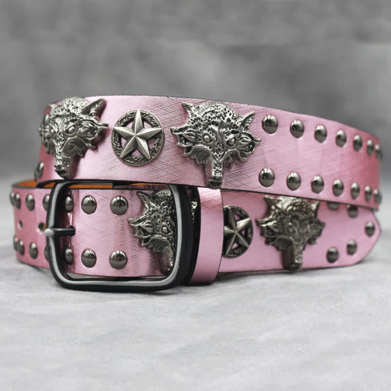 Cintura in pelle stampata in pelle di serpente nera con rivetto a testa di lupo in argento antico - Rosa - 44 - image 14