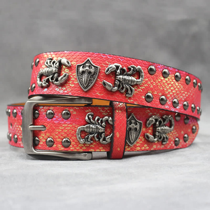 Cintura in pelle stampata con rivetti a forma di scorpione in argento antico - Rosso - 44 - image 10