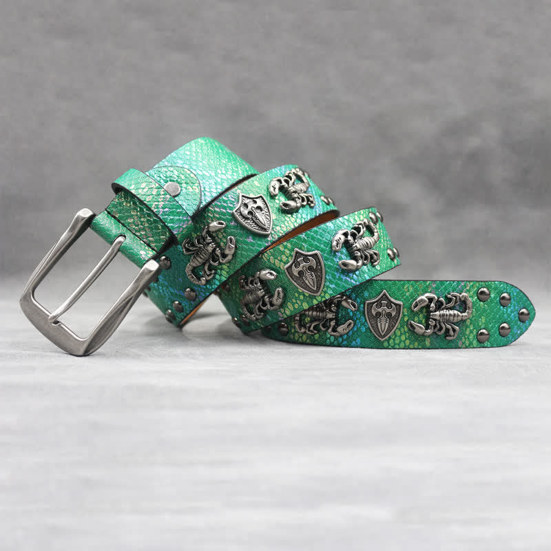 Cintura in pelle stampata con rivetti a forma di scorpione in argento antico - image 13