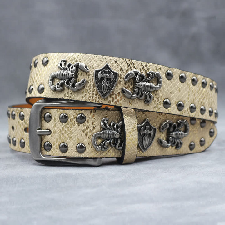 Cintura in pelle stampata con rivetti a forma di scorpione in argento antico - Oro - 44 - image 8