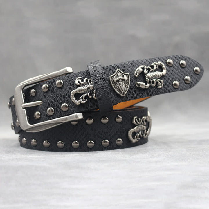 Cintura in pelle stampata con rivetti a forma di scorpione in argento antico - image 3
