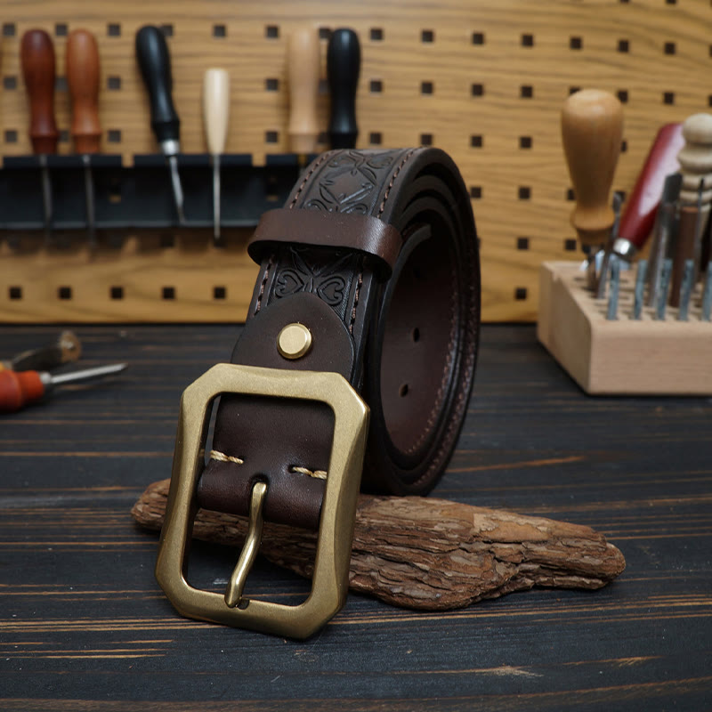 Cintura in pelle cucita con fibbia in ottone massiccio - image 8