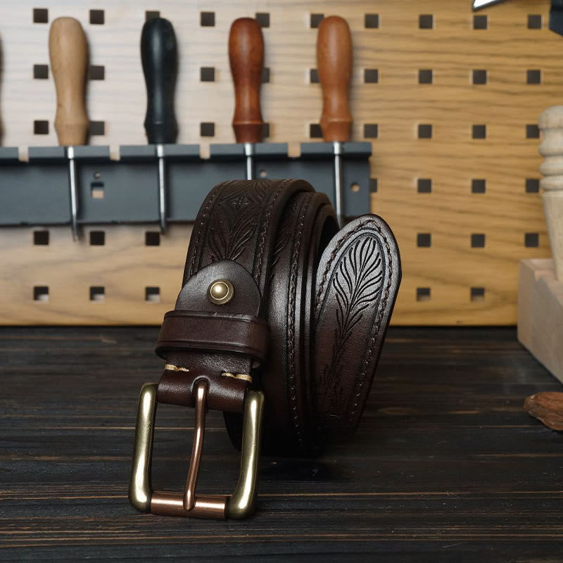 Cintura in pelle con fiore in rilievo in stile western con fibbia in ottone massiccio - image 7