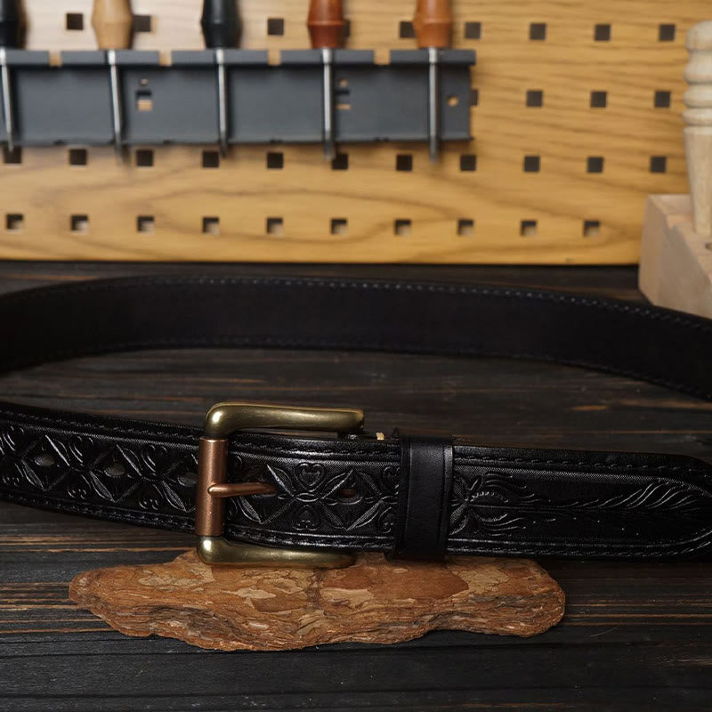 Cintura in pelle con fiore in rilievo in stile western con fibbia in ottone massiccio - image 11