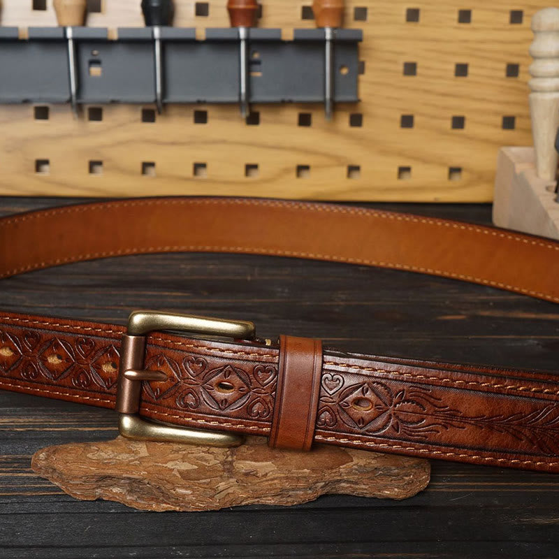 Cintura in pelle con fiore in rilievo in stile western con fibbia in ottone massiccio - image 2