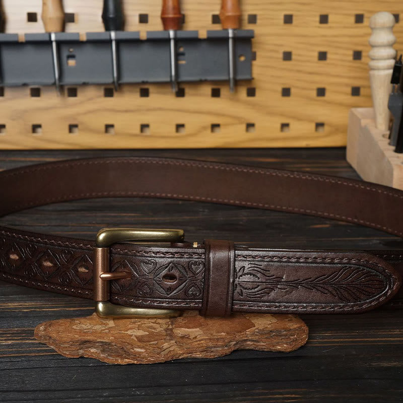 Cintura in pelle con fiore in rilievo in stile western con fibbia in ottone massiccio - image 8