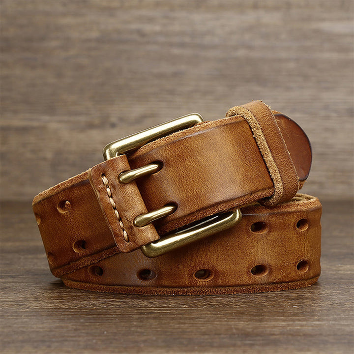 Cintura in pelle western con fibbia a doppio ardiglione e 2 fori - Cachi - 46 - image 6