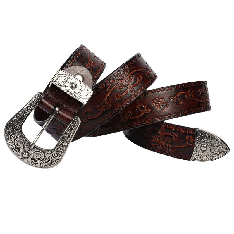 Cintura in pelle goffrata con fibbia in argento - image 8