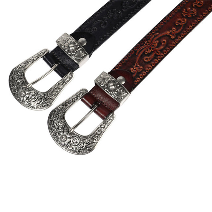Cintura in pelle goffrata con fibbia in argento - image 12