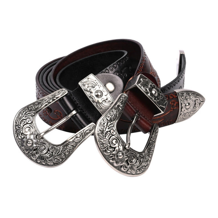 Cintura in pelle goffrata con fibbia in argento - image 13