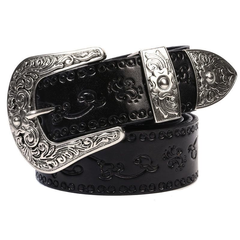 Cintura in pelle goffrata con fibbia in argento - Morning Glory-Nero - 44 - image 10