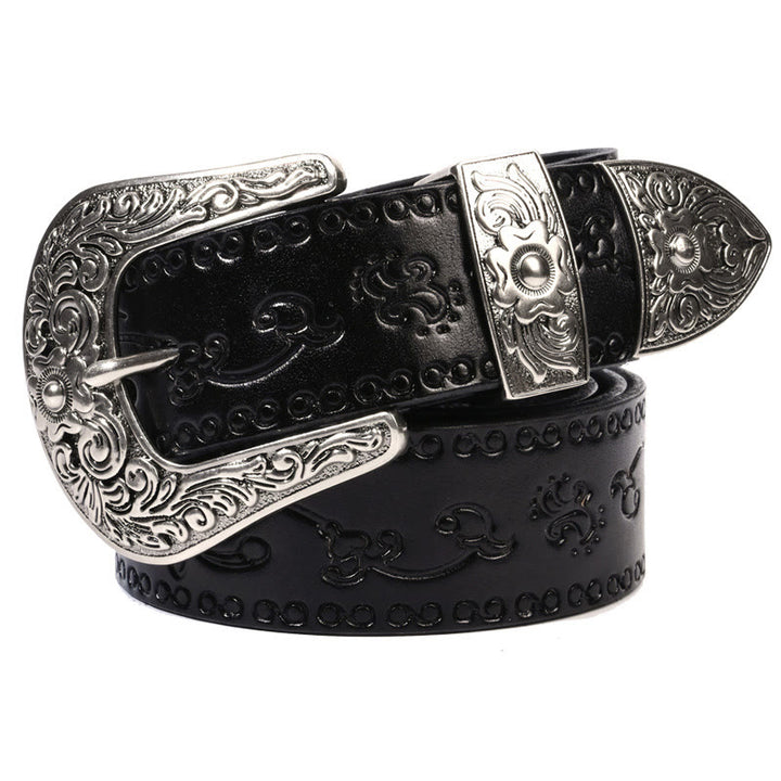 Cintura in pelle goffrata con fibbia in argento - Morning Glory-Nero - 44 - image 10