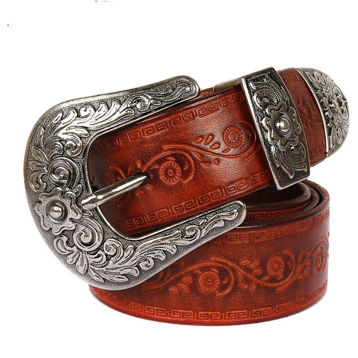Cintura in pelle goffrata con fibbia in argento - image 0