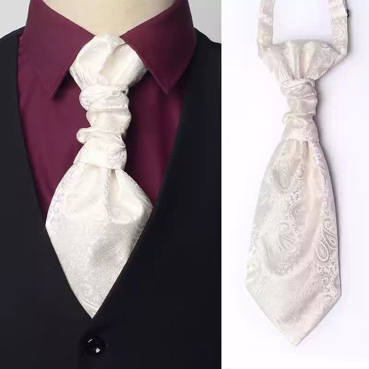 Cravatta Ascot da uomo pre-annodata con motivo Paisley e nodo stropicciato - Avorio - image 7