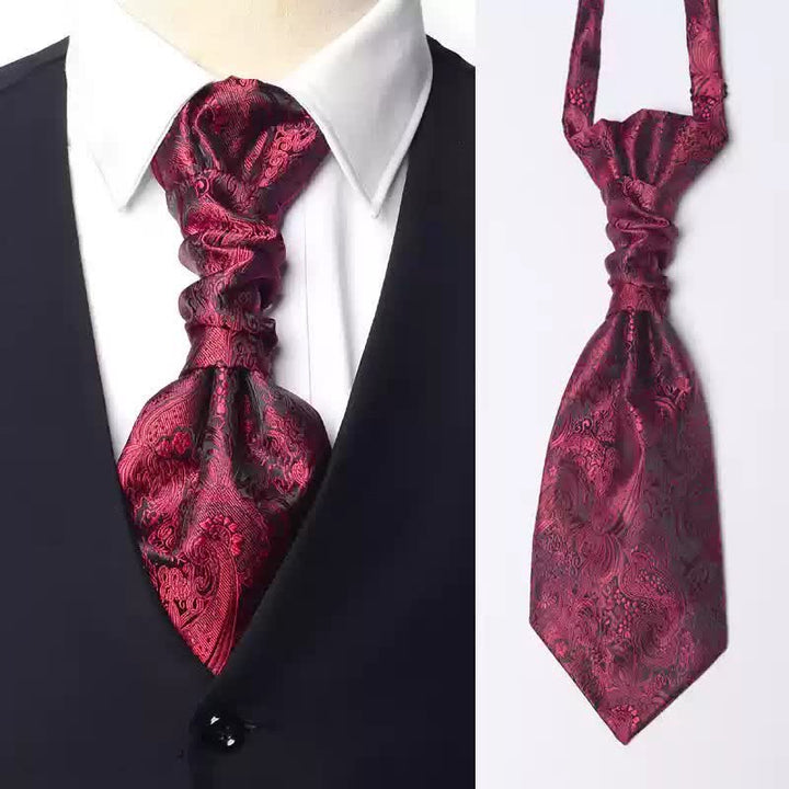 Cravatta Ascot da uomo pre-annodata con motivo Paisley e nodo stropicciato - Borgogna - image 3