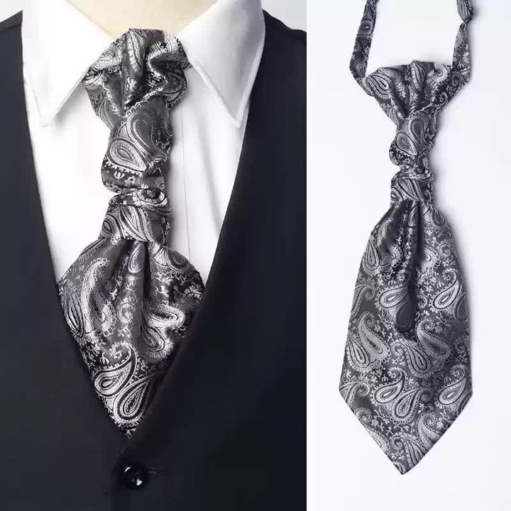 Cravatta Ascot da uomo pre-annodata con motivo Paisley e nodo stropicciato - Grigio - image 8
