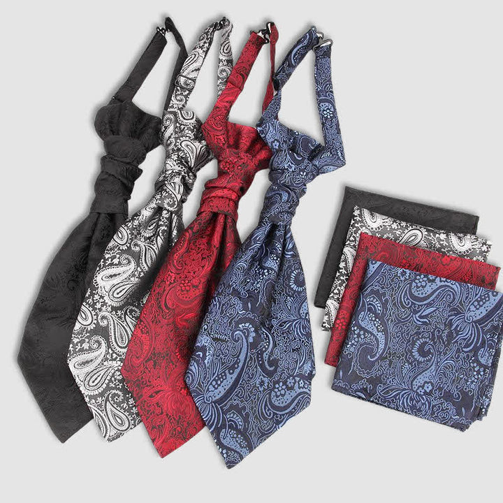 2 pezzi cravatta con nodo a rughe Paisley pre-annodato da uomo e fazzoletto da taschino - image 1