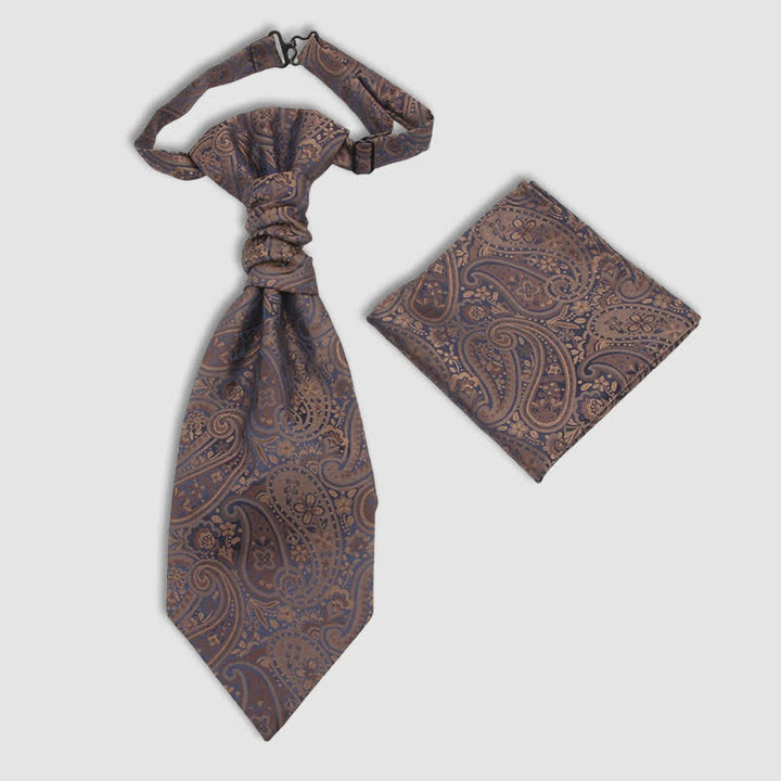 2 pezzi cravatta con nodo a rughe Paisley pre-annodato da uomo e fazzoletto da taschino - Marrone - image 6