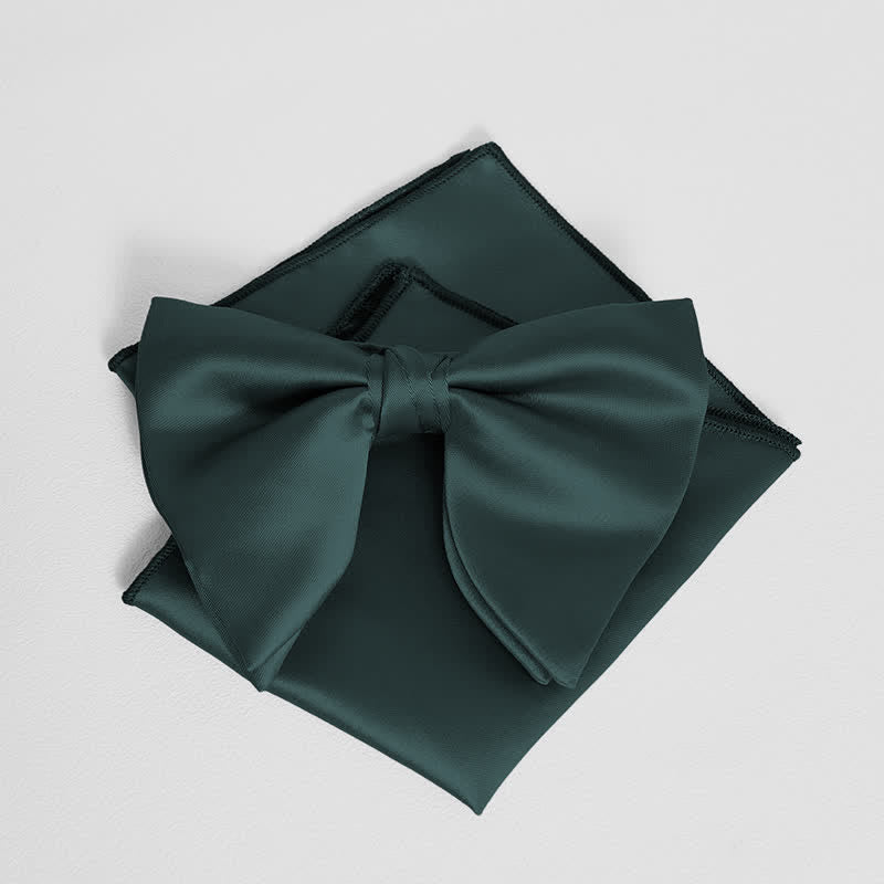 Fazzoletto da taschino con papillon a punta oversize, tinta unita, in stile britannico, da uomo - Verde scuro - Papillon + fazzoletto da taschino - image 9