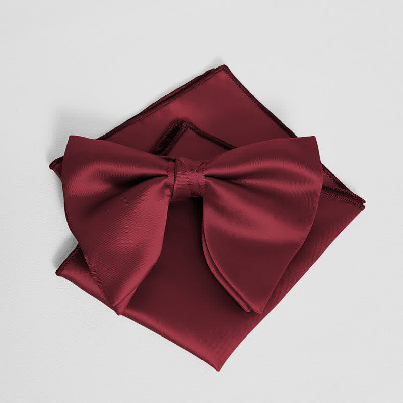 Fazzoletto da taschino con papillon a punta oversize, tinta unita, in stile britannico, da uomo - Rosso scuro - Papillon + fazzoletto da taschino - image 3
