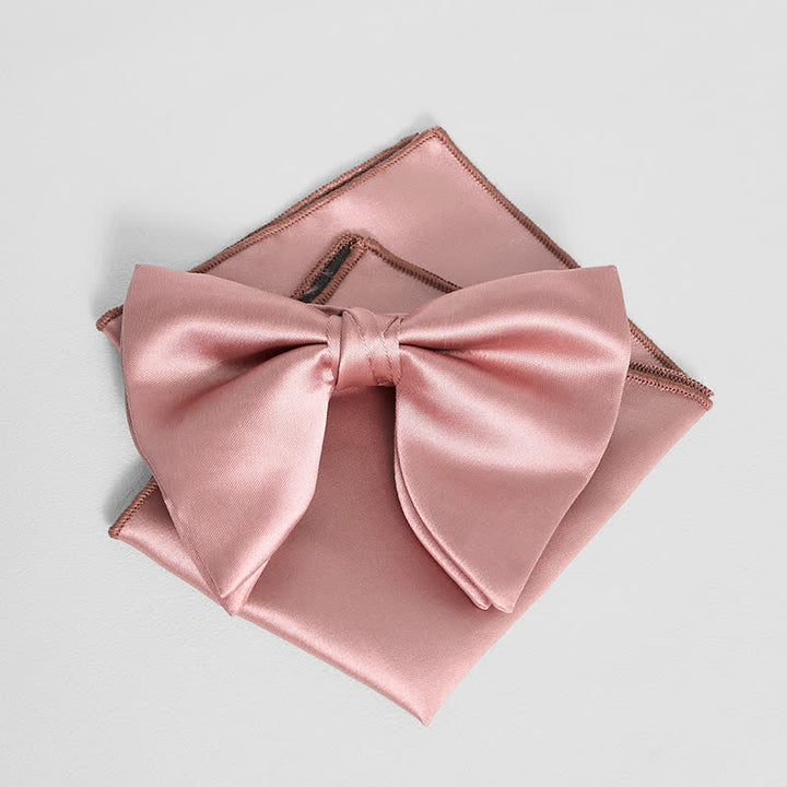 Fazzoletto da taschino con papillon a punta oversize, tinta unita, in stile britannico, da uomo - Rosa - Papillon + fazzoletto da taschino - image 19