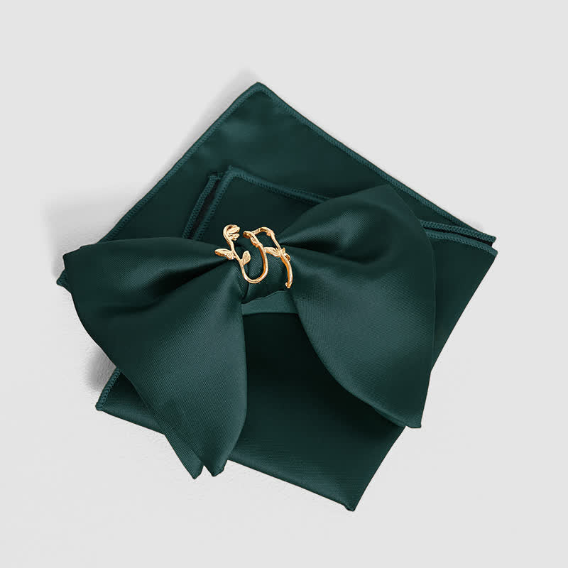 Fazzoletto da taschino con papillon oversize a punta e foglia di vite dorata da uomo - Verde - Papillon + fazzoletto da taschino - image 19
