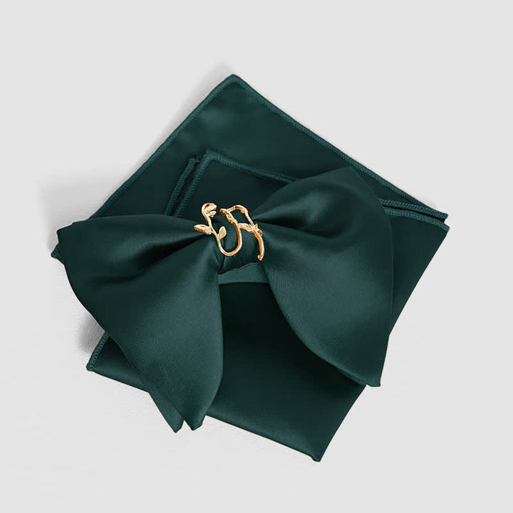 Fazzoletto da taschino con papillon oversize a punta e foglia di vite dorata da uomo - Verde - Papillon + fazzoletto da taschino - image 19