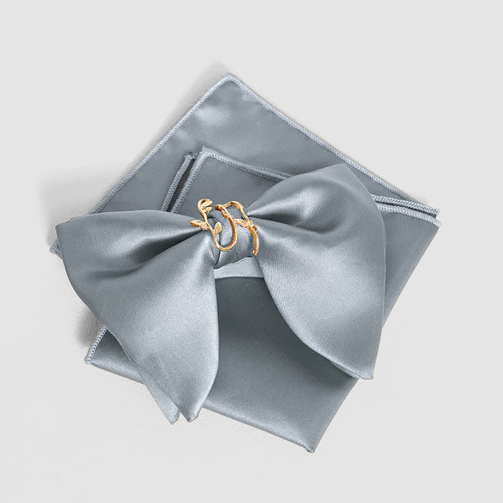 Fazzoletto da taschino con papillon oversize a punta e foglia di vite dorata da uomo - Grigio - Papillon + fazzoletto da taschino - image 8