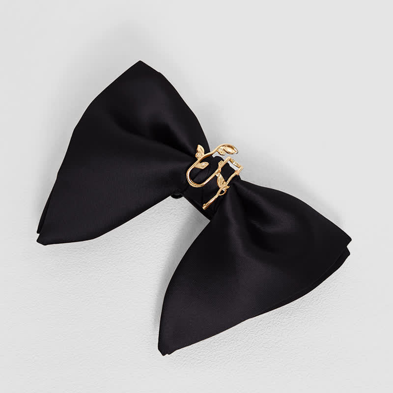 Fazzoletto da taschino con papillon oversize a punta e foglia di vite dorata da uomo - Nero - Papillon - image 22