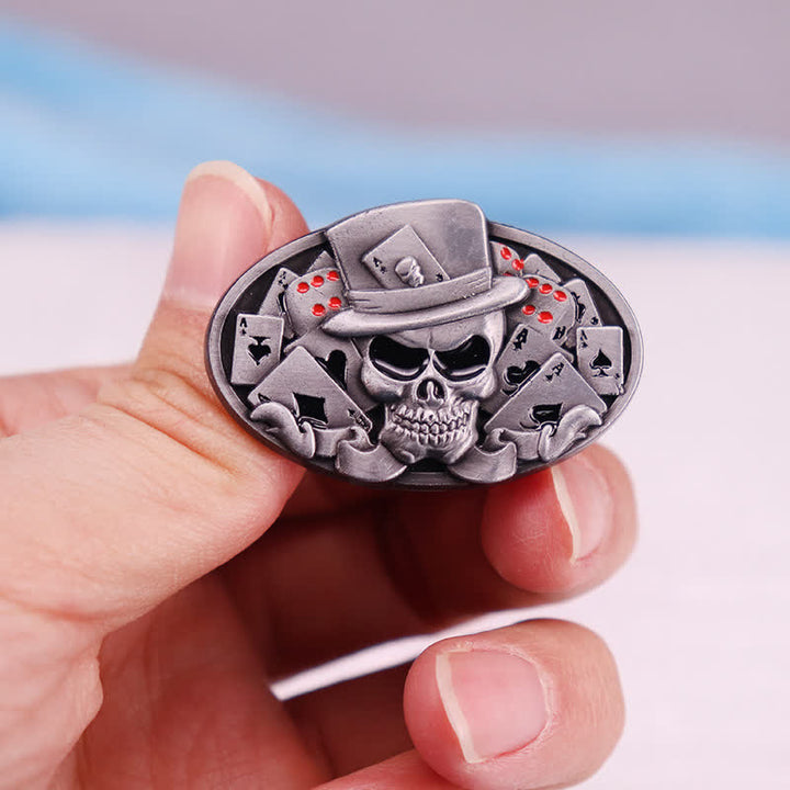 Spilla con teschio, scheletro, dadi, carte da poker - Argento antico - image 0