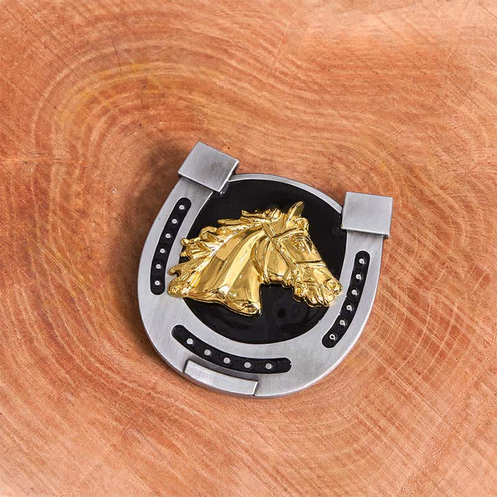 Cintura in pelle con fibbia a ferro di cavallo fai da te in oro e nero - image 1