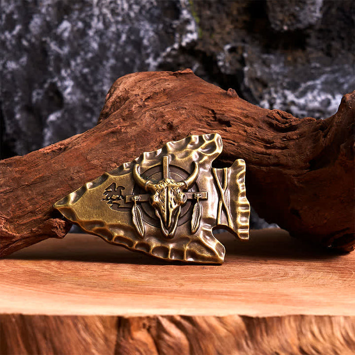 Cintura in pelle con fibbia a forma di toro a forma di freccia a forma di triangolo in bronzo fai da te - Bronzo antico - Senza cintura - Cintura non inclusa - image 0