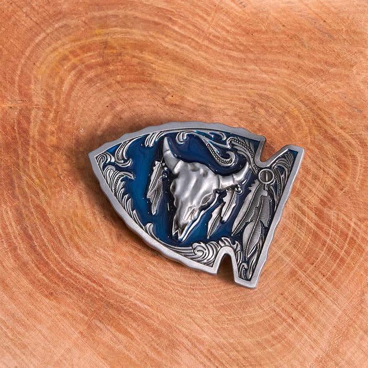 Cintura in pelle con fibbia a forma di toro a forma di punta di freccia smaltata blu navy fai da te - image 1