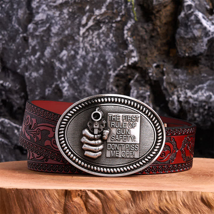Cintura in pelle con fibbia "Outlaw Attitude" per la sicurezza delle armi da fuoco fai da te - Argento antico - Cintura marrone intagliata - 42 - image 6