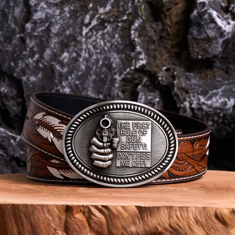 Cintura in pelle con fibbia "Outlaw Attitude" per la sicurezza delle armi da fuoco fai da te - Argento antico - Cintura di piume marroni - 40 - image 7