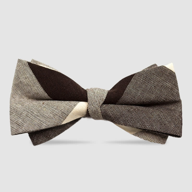 Papillon da uomo in cotone color caffè a quadri e righe in stile britannico - Stile n. 9 - image 10