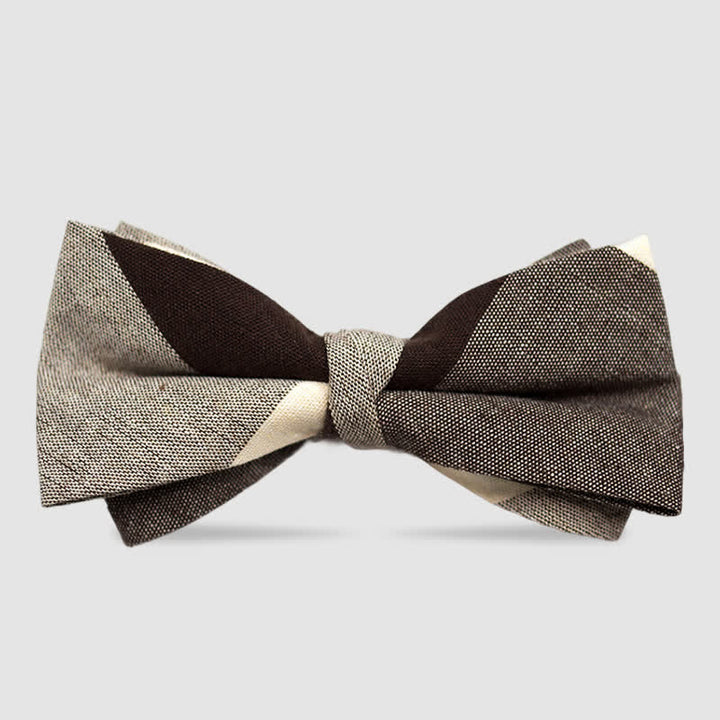 Papillon da uomo in cotone color caffè a quadri e righe in stile britannico - Stile n. 9 - image 10