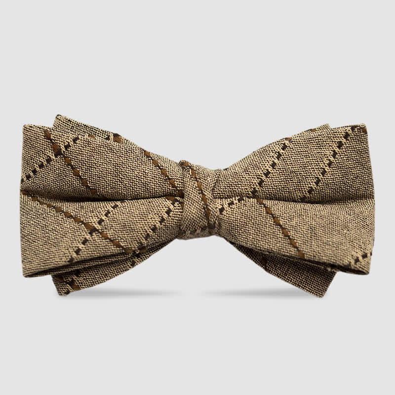 Papillon da uomo in cotone color caffè a quadri e righe in stile britannico - Stile n. 6 - image 7